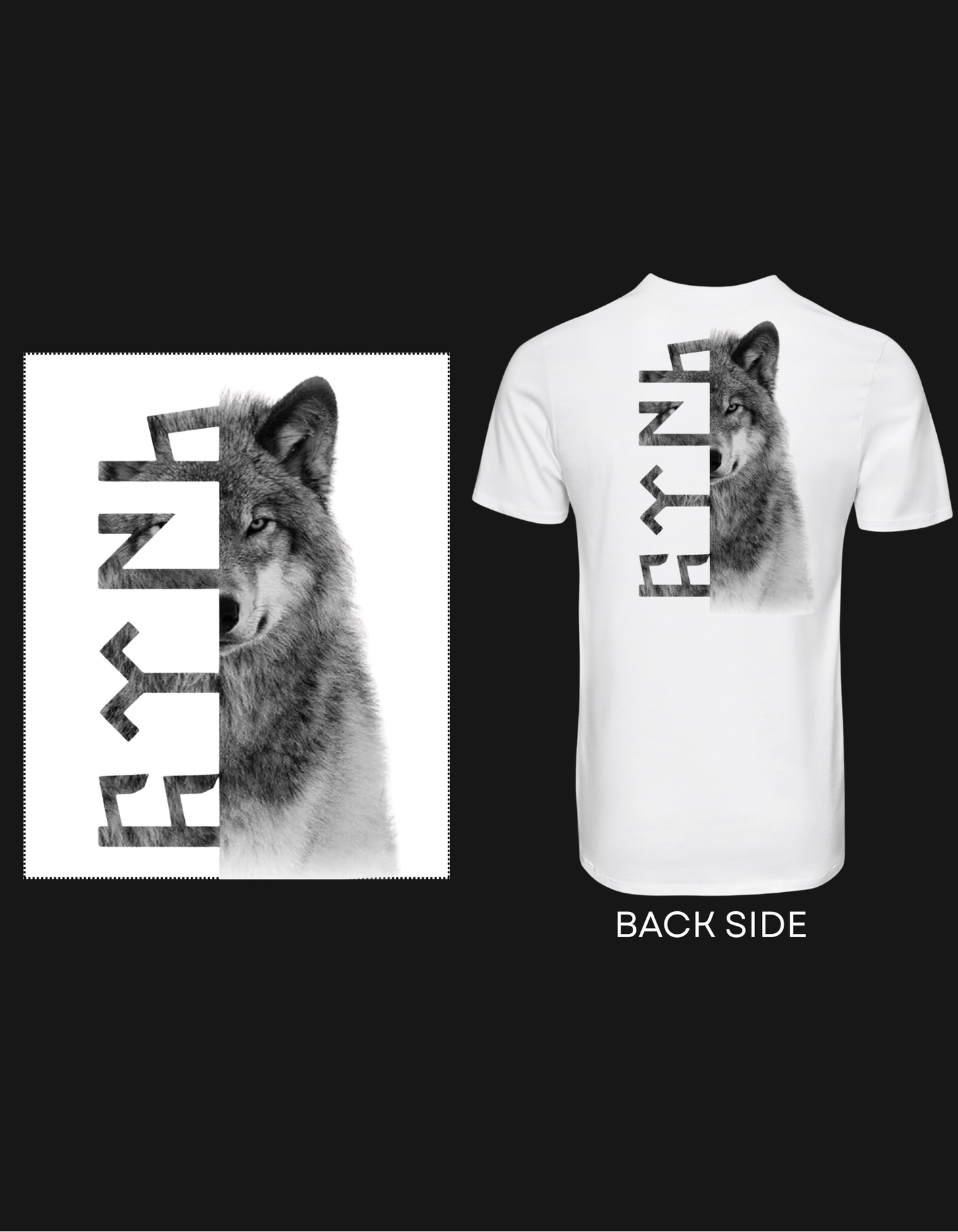 T-Shirt mit Wolfsmotiv - alttürkischer Schrift Güc/Stärke